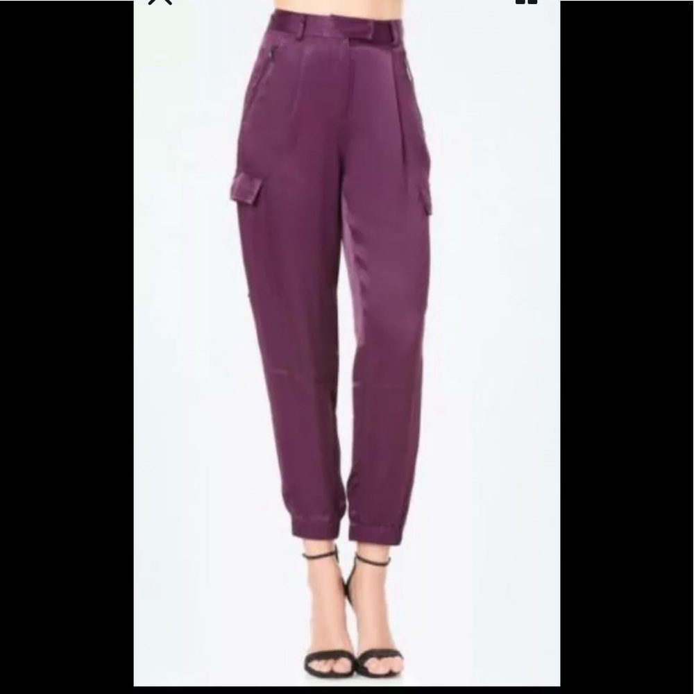 Bebe x co+co satin cargo pants wine burgundy 4 S